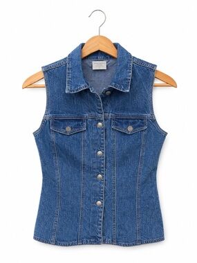 Niki Lee Vintage Denim Vest Y2K Western Fitted Button Front Jean Vest Small